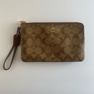 Coach Brown Double Zip Wallet Wristlet in Signature Canvas
